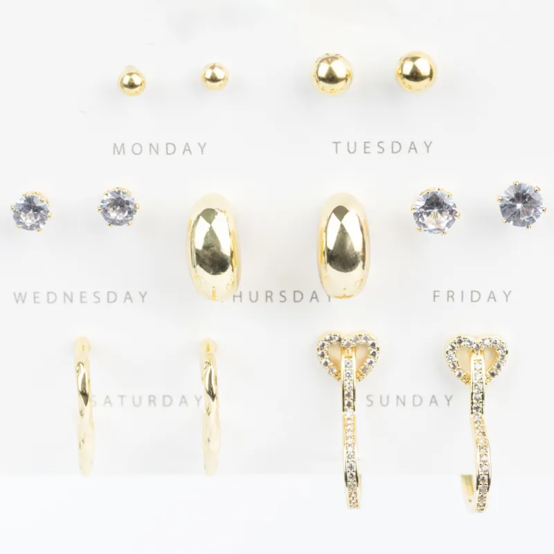KIT DE AROS DIAS DE LA SEMANA BAÑADO EN ORO
