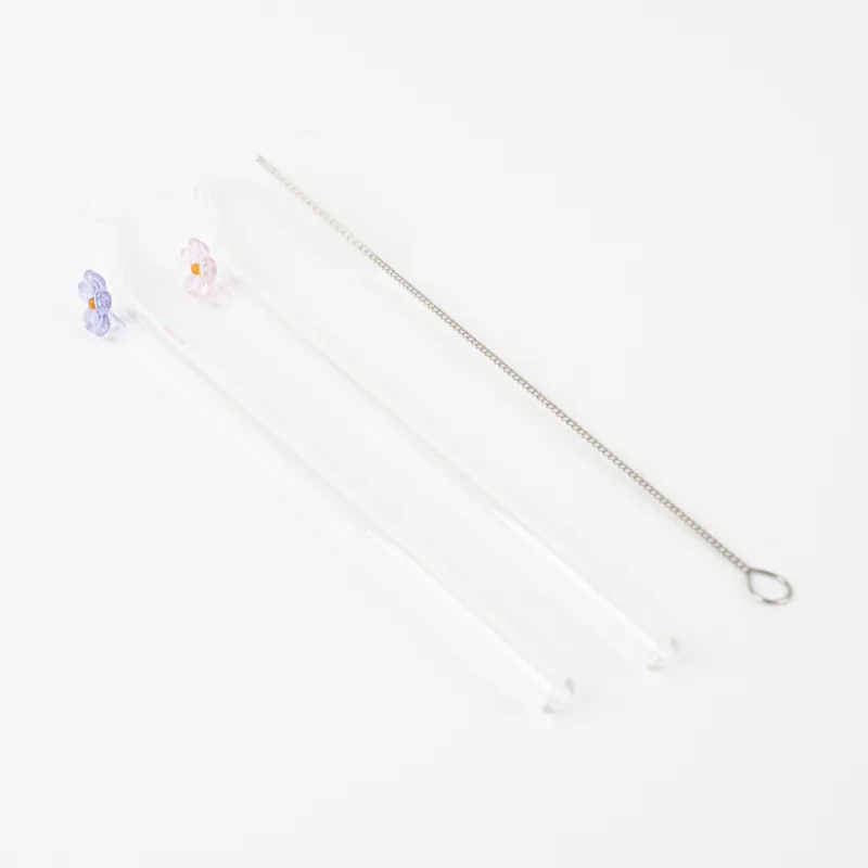 Set de sorbetes de vidrio decorados con flor y cepillo